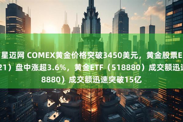 星迈网 COMEX黄金价格突破3450美元，黄金股票ETF（159321）盘中涨超3.6%，黄金ETF（518880）成交额迅速突破15亿